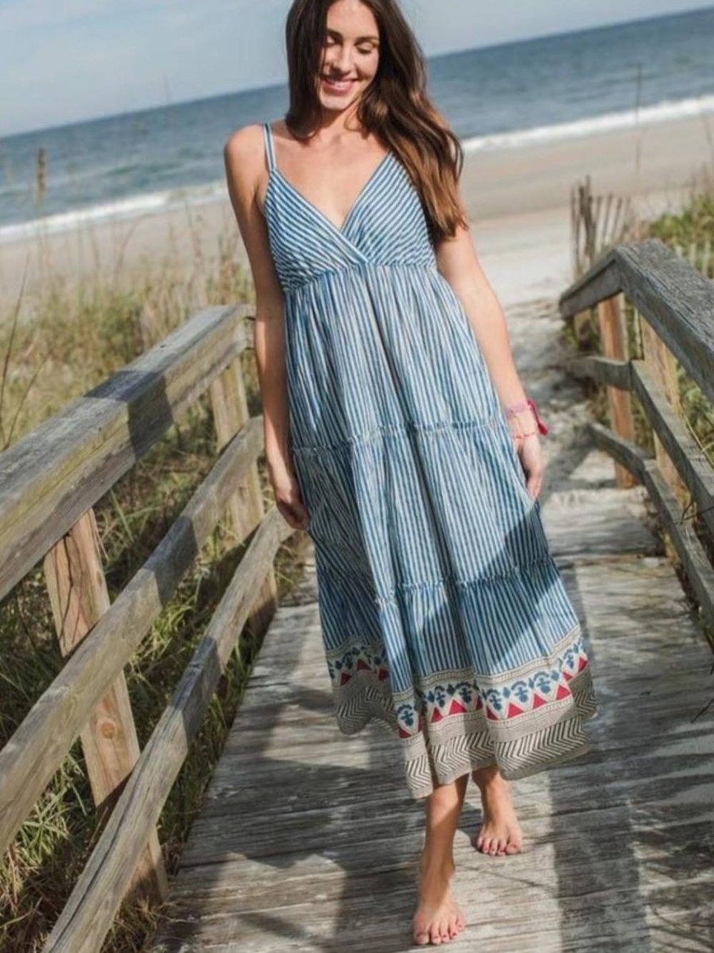 Natural Life Boho Striped Tiered Maxi Dress L/XL Cotton NWT